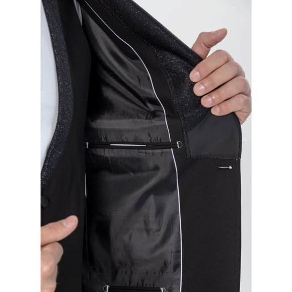 Derman Black Silvery Collar Luxury Tuxedo 3 Piece Set - Picture 6 of 6